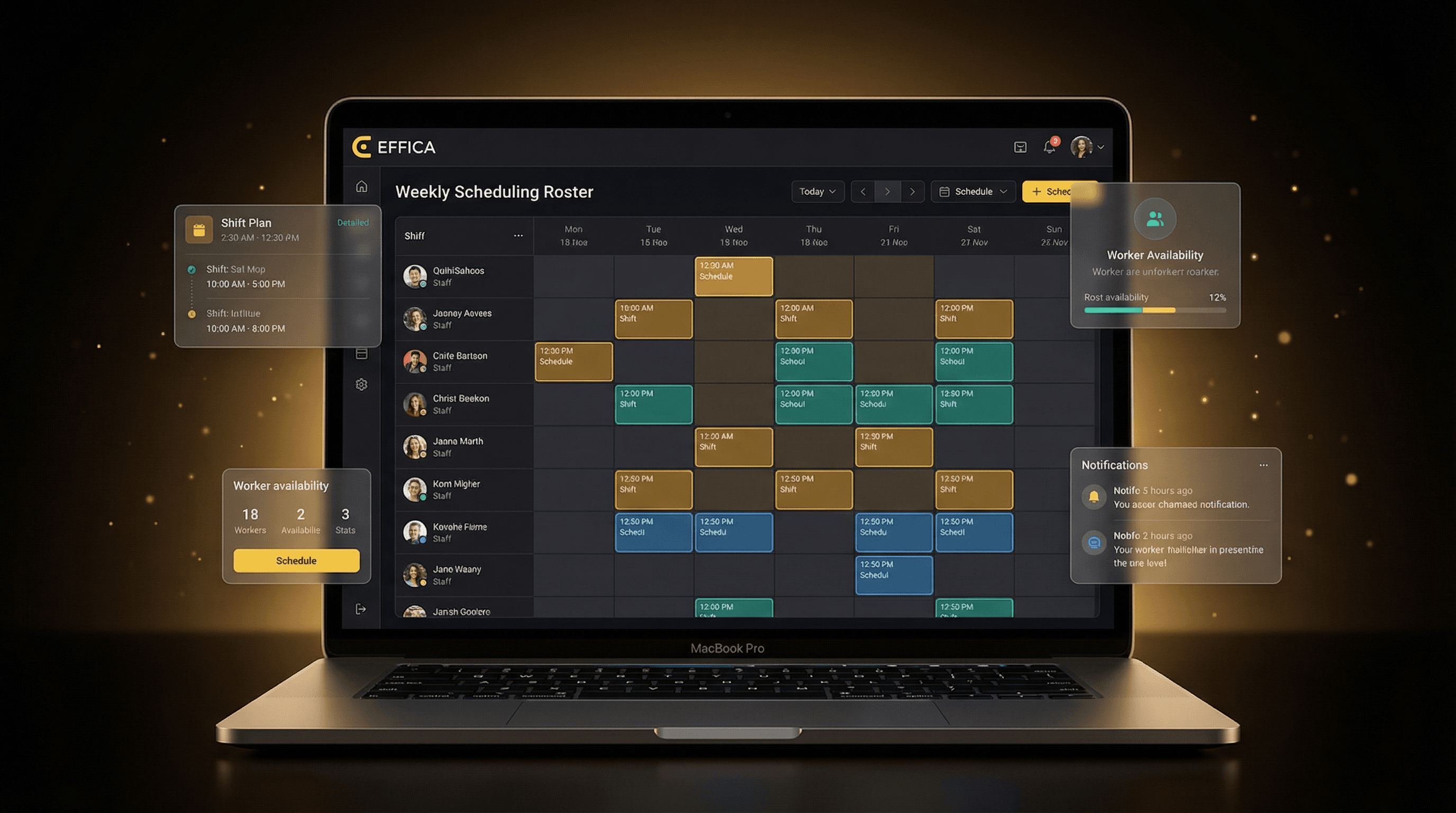 Effica NDIS Rostering & Scheduling Software — AI-powered shift management dashboard