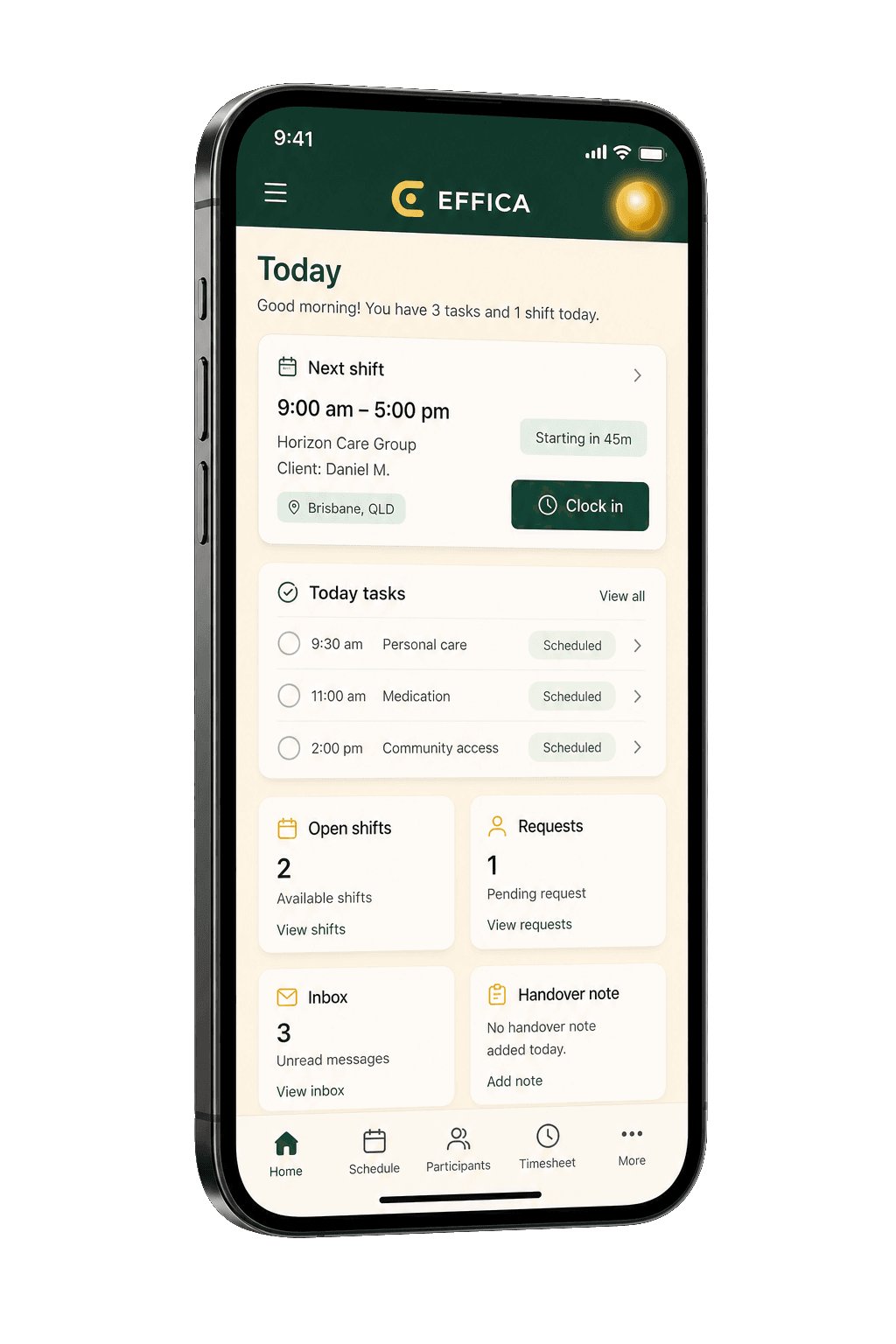 Premium Effica support-worker mobile Today mockup
